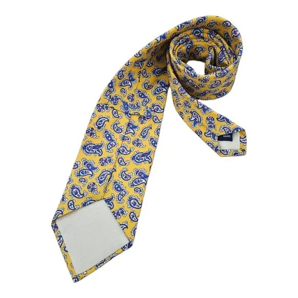 POLO BY RALPH LAUREN Yellow Paisley Silk Tie HANDMADE USA 59